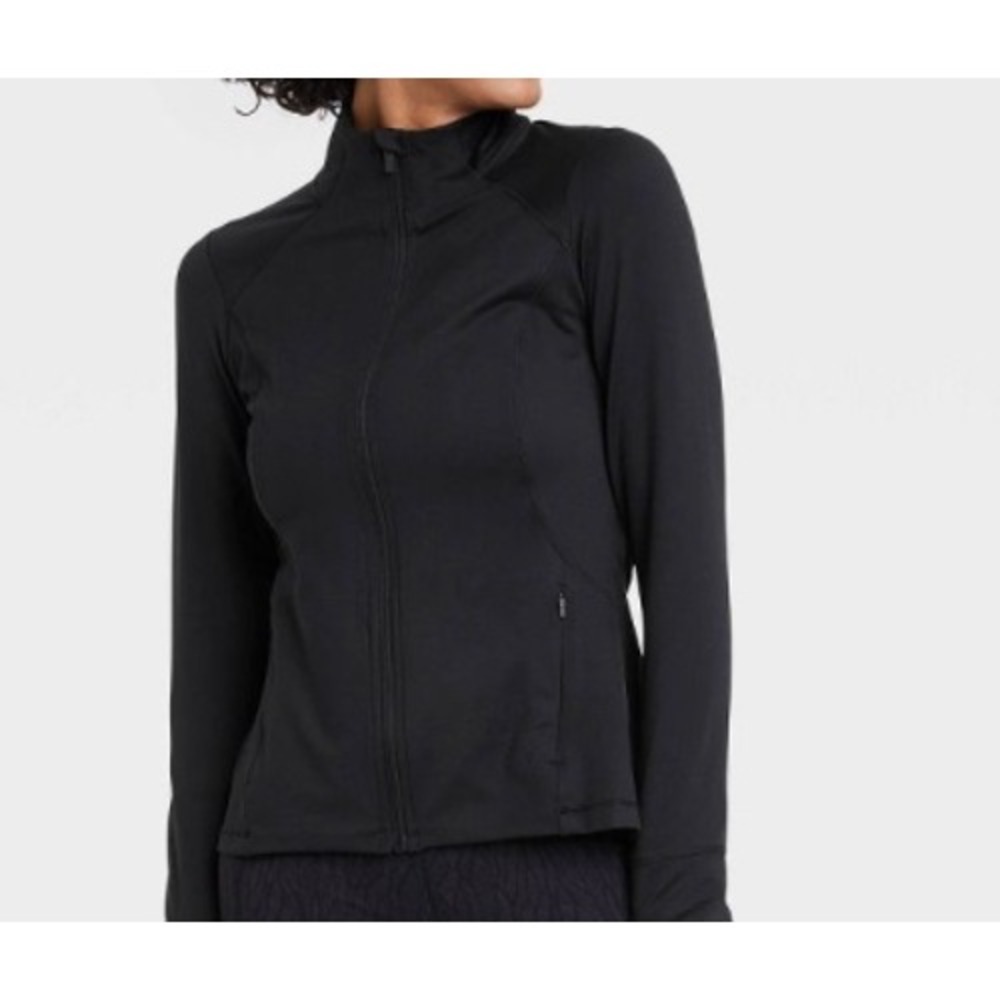 Lucy Tech Womens XL Black Full Zip Athletic Jacket Mock Neck Cotton Lycra 212130